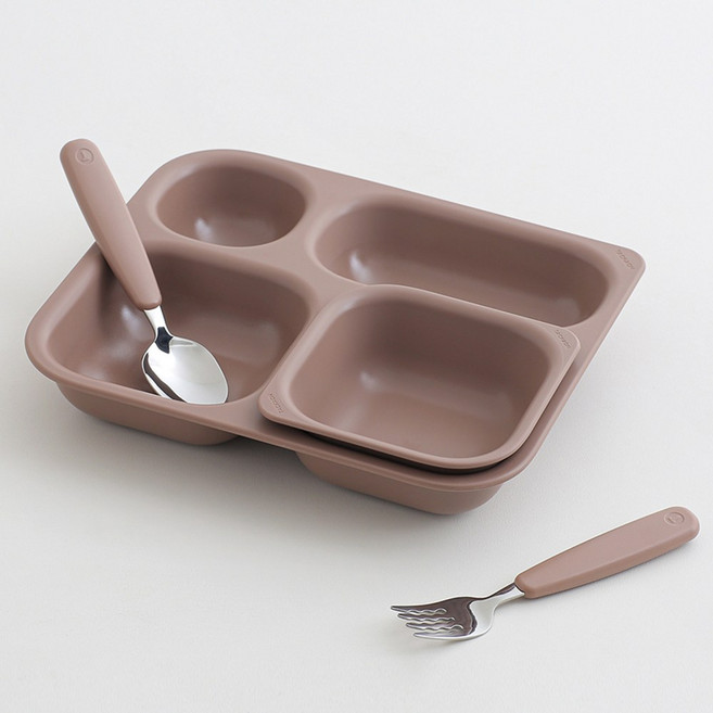 탁가온 네모 4구 식판+전용 볼 세트(스푼포크 미포함), 1세트, 4구식판+전용볼, 브라운