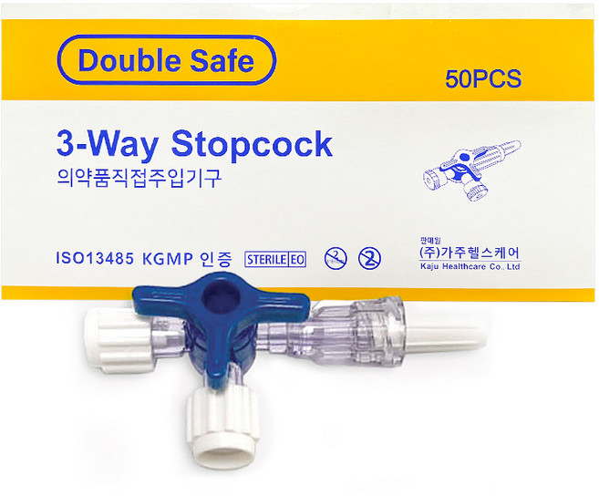 가주 쓰리웨이 스탑콕 50개입 3-Way Stopcocks 더블세이프 수액연결 커넥터, 1개