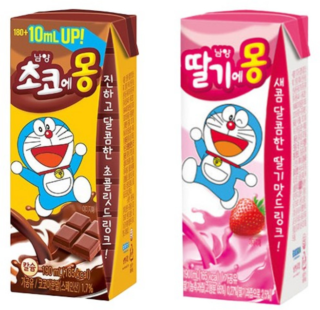 남양 멸균우유 180ml 24개 무배/딸기에몽 12+초코에몽 12