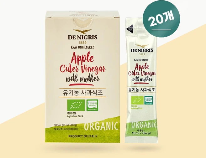 유기농 발효 사과식초 애플사이다비니거 사과초모식초 스틱 300ml (15ml x 20포), 1개 - 쿠팡