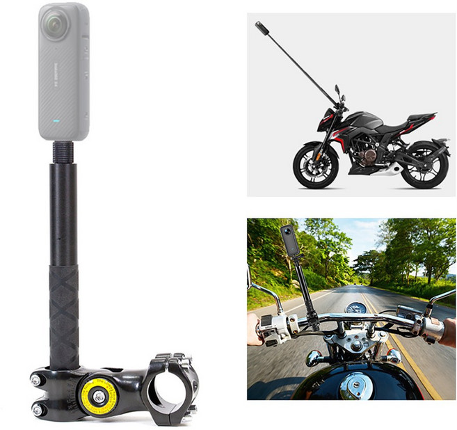 DJI 오즈모 포켓3/2 액션 4/3 고프로 인스타360 X5/X4/X3/에이스프로 악세사리 자전거 오토바이 셀카봉+클램프 세트, 1세트