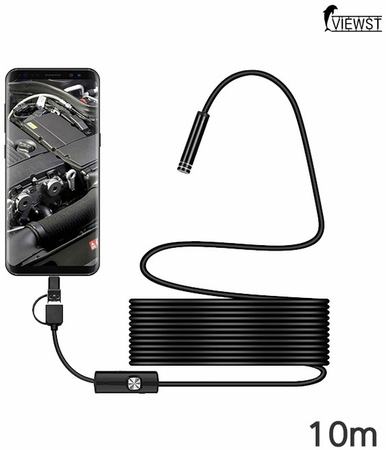 VIEWST-02 스마트폰 관로 배관 탐지 하수구 하수도 내시경 카메라, VIEWST-02-10(10m), 1개, 블랙