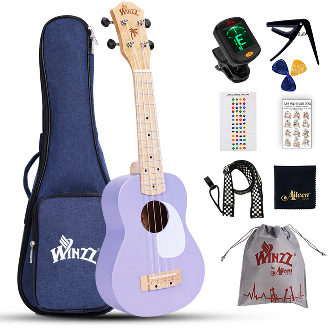 WINZZ 우쿨렐레 21인치 마카롱 시리즈 퍼플, 1개, 소프라노