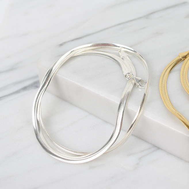 순은 실버 도톰 볼록 뱀줄 4mm 45cm 40.5cm 스네이크 은목걸이