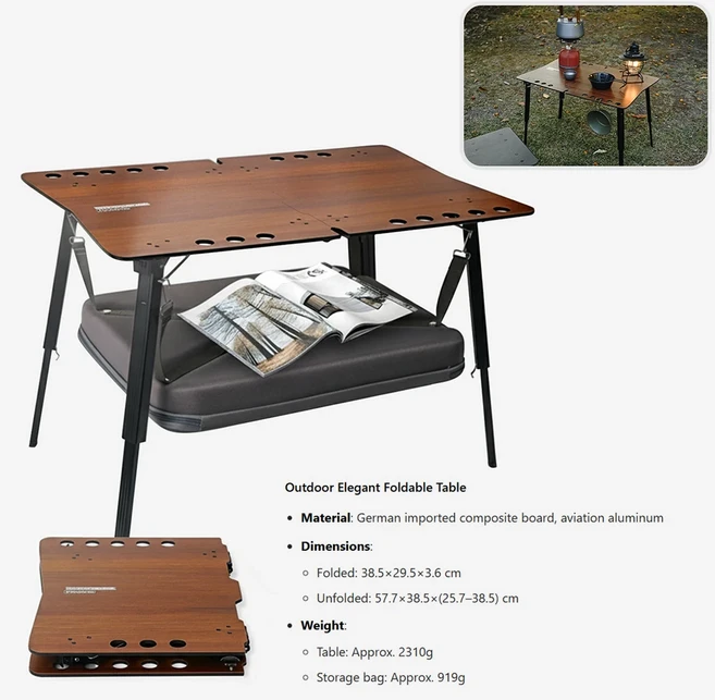 캠핑 IGT 더블 데크 화로 테이블 알루미늄 합금 유닛 스토브 야외 경량 책상 관광 피크닉용 접이식, 01 Black Walnut