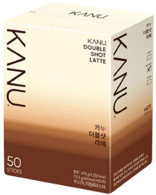 카누 더블샷 라떼 커피 50T 스틱커피 음료, 13.5g, 50개입, 1개