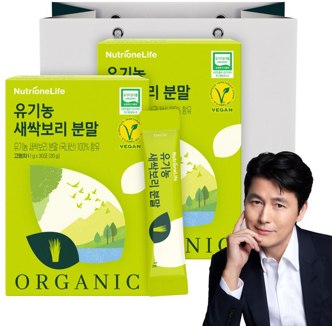 [무료배송/오늘출발] 뉴트리원 프리미엄 유기농 새싹보리 분말 어린잎 쇼핑백 선물세트, 30g, 2개