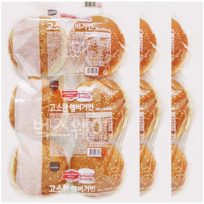삼립 햄버거빵 3봉 (총 18개입), 300g, 3개