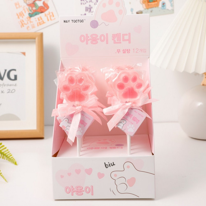 캔디마켓 웨이톡톡 고양이발바닥 모양캔디 롤리팝 무설탕캔디 긴막대사탕, 12개, 20g