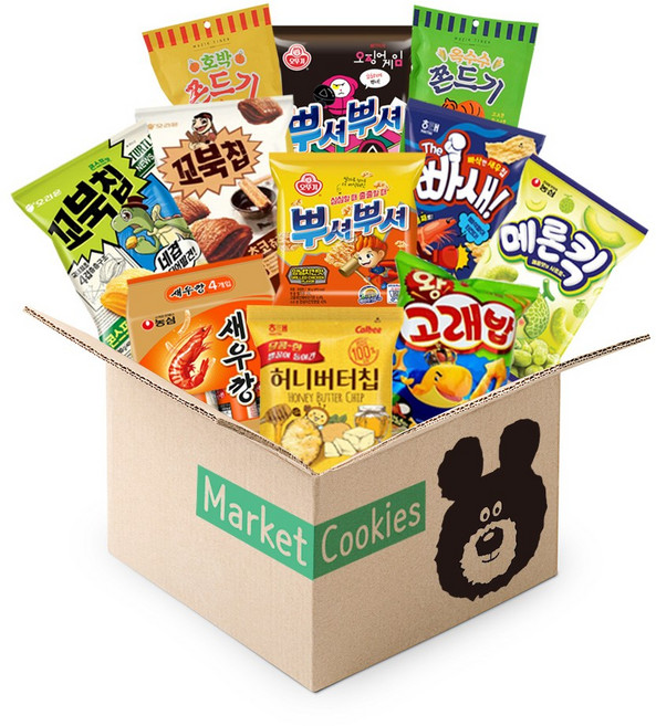 [마켓쿠키즈] 2만원대 알뜰 과자 세트 11종류 17개(메론킥 빠새 꼬북칩 허니버터칩 고래밥 뿌셔뿌셔 새우깡 쫀드기), 1개, 11종류 17개