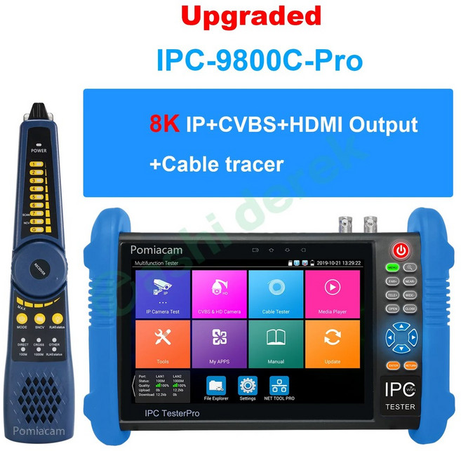 7 인치 IPS 스크린 모니터 8K IP 카메라 테스터 IPC CCTV 9800 CLMOVTADHS Pro 업그레이드 8MP AHD CVI TVI VGA 입력, IPC-9800C-Pro