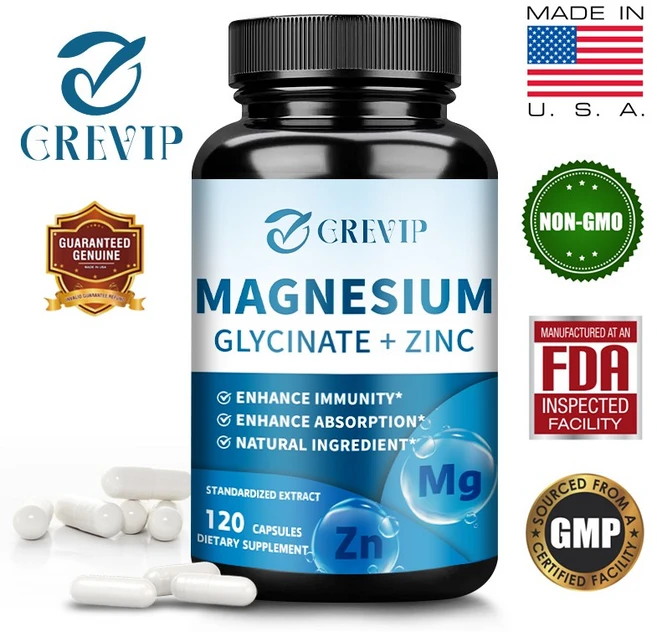마그네슘 글리시네이트 + 아연+비타민D3+B6 복합체 수면 질 개선 스트레스 완화 면역력 강화 근육 이완 식물성 캡슐 천연 성분, 3개, 120정 - 쿠팡