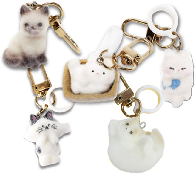 MDC 고양이 립밤키링 플로킹(후로킹) / 립스틱홀더 가방걸이, 1개, 물고기손고양이