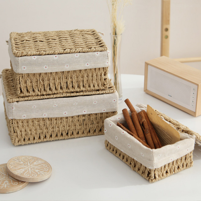 커버 꼬임로프 뚜껑 라탄바구니, 1개