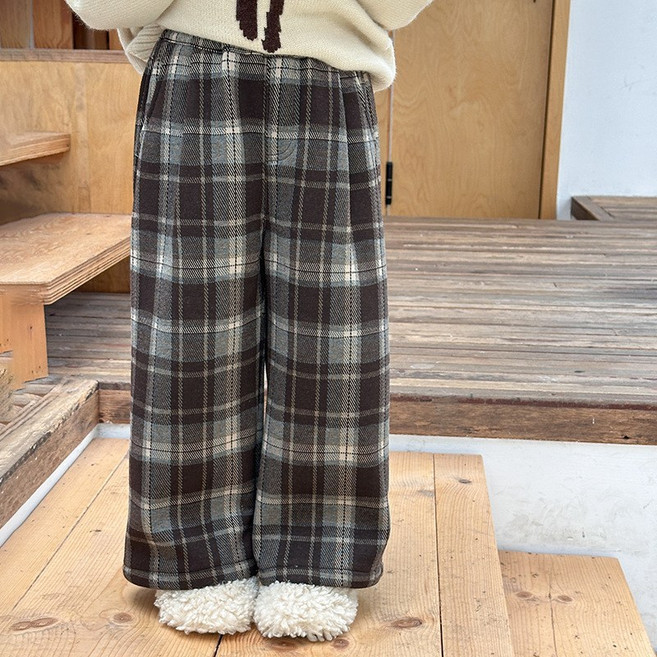 뚜이키즈 체크 기모 와이드 팬츠 슬랙스