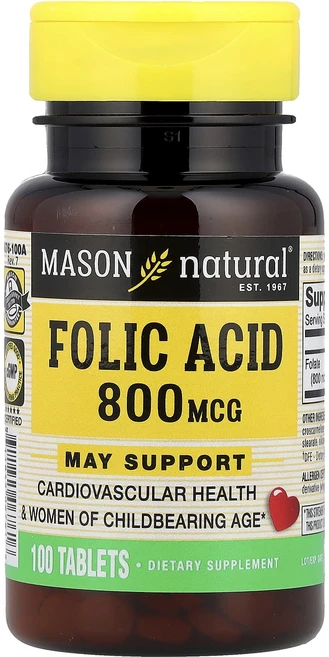 Mason Natural 엽산 800mcg 100정, 6개 - 쿠팡