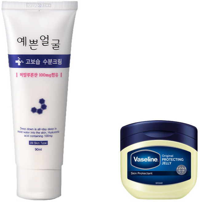 예쁜얼굴 고보습 수분크림 90ml 1개 + 바세린 퓨어 스킨젤리 50ml 1개