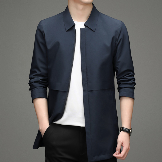 중기장 가을 트렌치코트 중년 비즈니스 캐주얼 남성 칼라 상의 봄가을