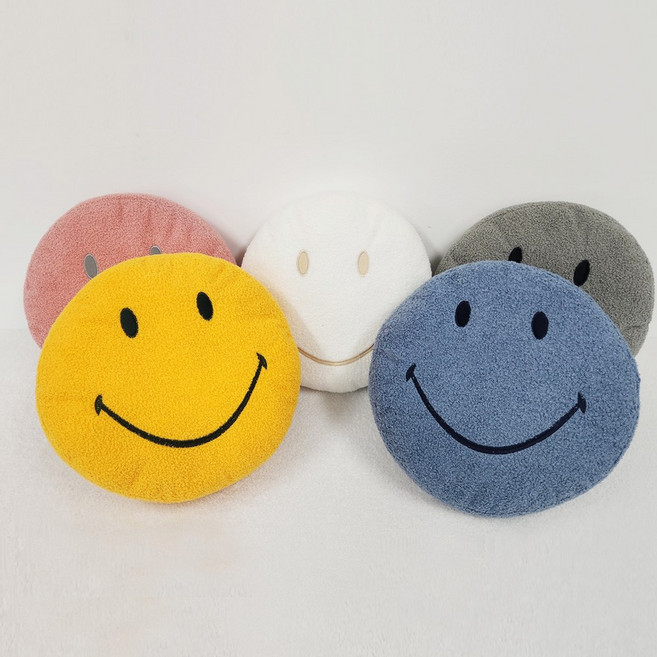 이솔홈 스마일 원형쿠션 쇼파 인테리어 포인트 캐릭터 소품 쿠션, 아이보리