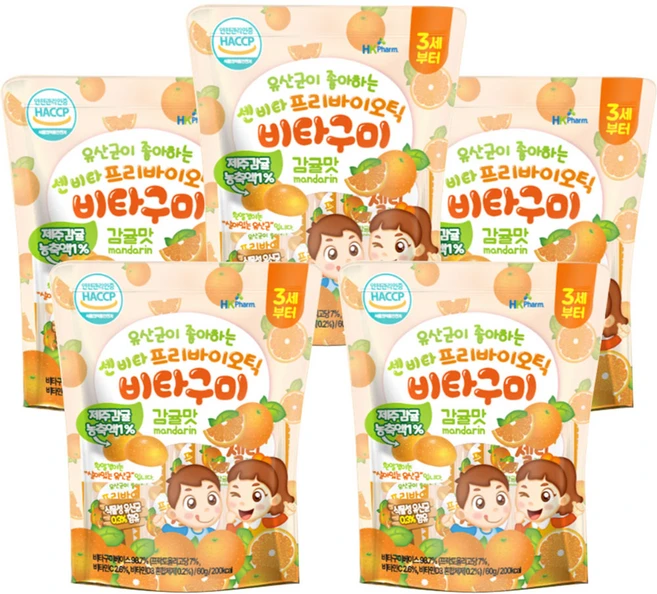 프리바이오틱 센비타 비타구미 감귤젤리 15정, 5개, 60g - 쿠팡