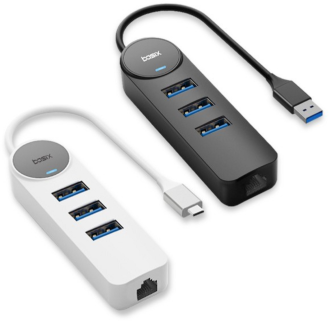 베이식스 USB C타입 노트북 랜선 젠더 멀티허브 기가비트 인터넷젠더 랜카드 이더넷 컨버터 USB 3.0 3포트 허브 N1, A타입, 화이트, 1개