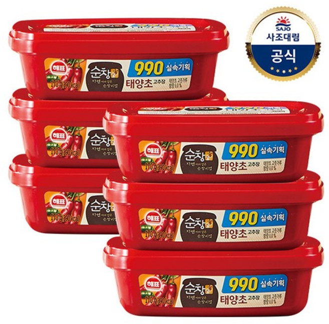 해표 순창궁 실속기획 990 태양초 고추장, 6개, 170g