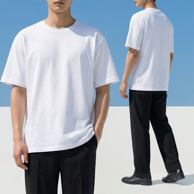 더베이직샵 남녀공용 코마사 20수 순면 2장세트 기본 스탠다드 라운드 반팔 티셔츠