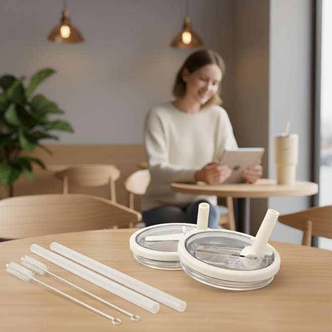 텀블러 뚜껑 퀜처 밀폐뚜껑, 1세트, 591ml, 크림