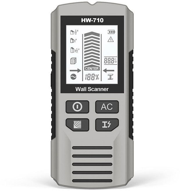 HW 710 전자 탐지기 휴대용 금속 스터드 우드 파인더 라이브 케이블 깊이 측정 감지, White, 1개