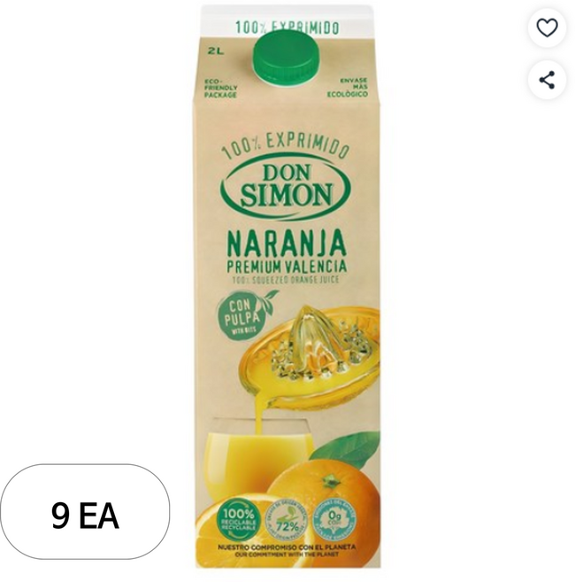 돈시몬 생과일 100% 착즙 오렌지주스, 2L, 9개