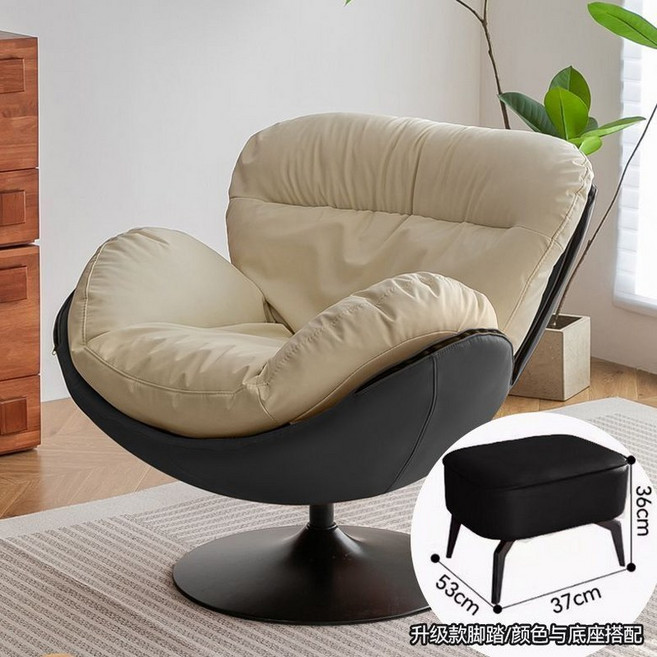 싱글 회전의자 리셉션 거실 발코니 안락의자 1인용 리클라이너, 1개, 그레이앤화이트 캣스크래치 가죽 + 스툴추가