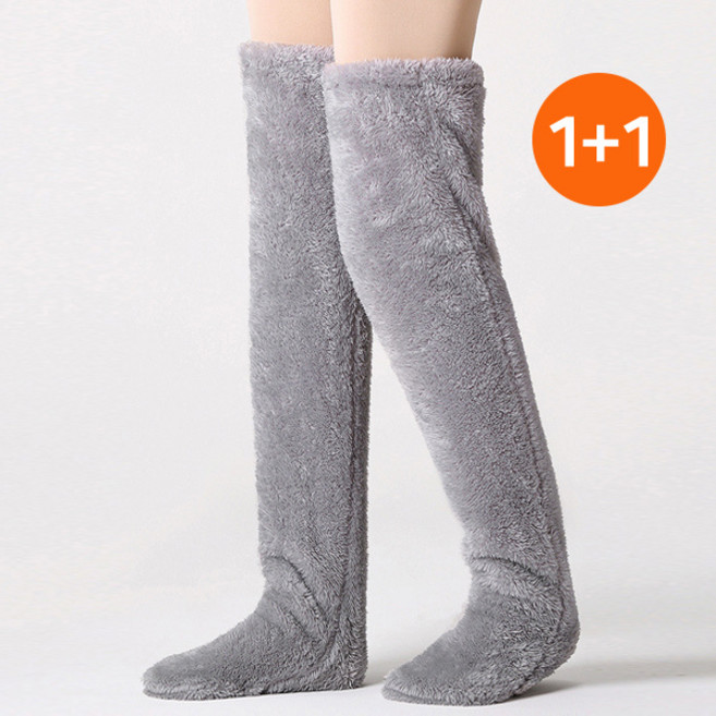 1+1 겨울 후리스 레그워머 남여공용 다리 보온 수족냉증 무압박 롱 수면양말 니삭스