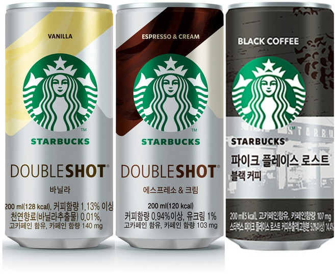 스타벅스 캔커피 세트 더블샷 에스프레소앤크림+바닐라+파이크플레이스로스트블랙, 36개, 200ml