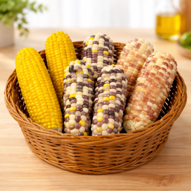 [소소담담] 3가지 옥수수를 한 번에 삶은 냉동 옥수수 홍찰 백찰 알록이 찰옥수수, 1개, 2개씩 총 6개