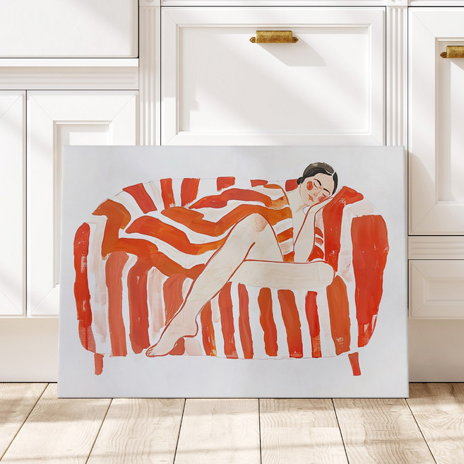 나른한 오후 감성 회화 힐링 일러스트 카페 인테리어 그림액자 캔버스 액자 6종 집들이선물 포스터 방꾸미기, 04.오렌지쉬르타임(가로형)