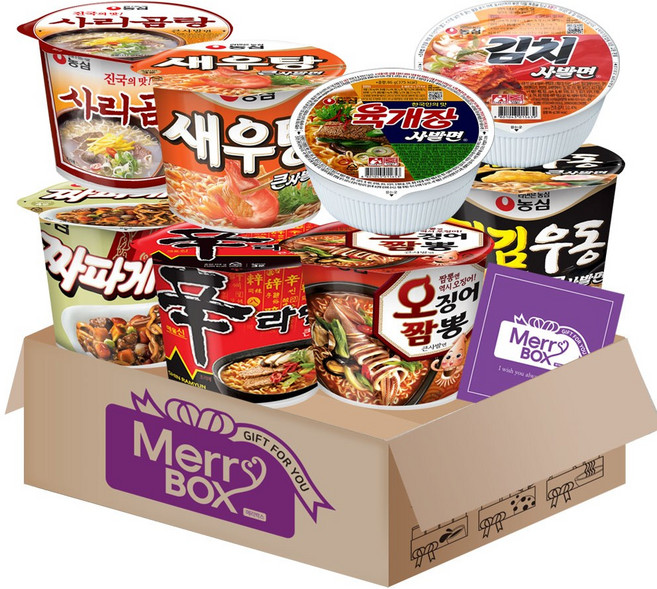 큰사발면 세트4호 {신라면+새우탕면+튀김우동+오징어짬뽕+짜파게티+사리곰탕+육개장사발면+김치사발면}+메세지카드, 1박스