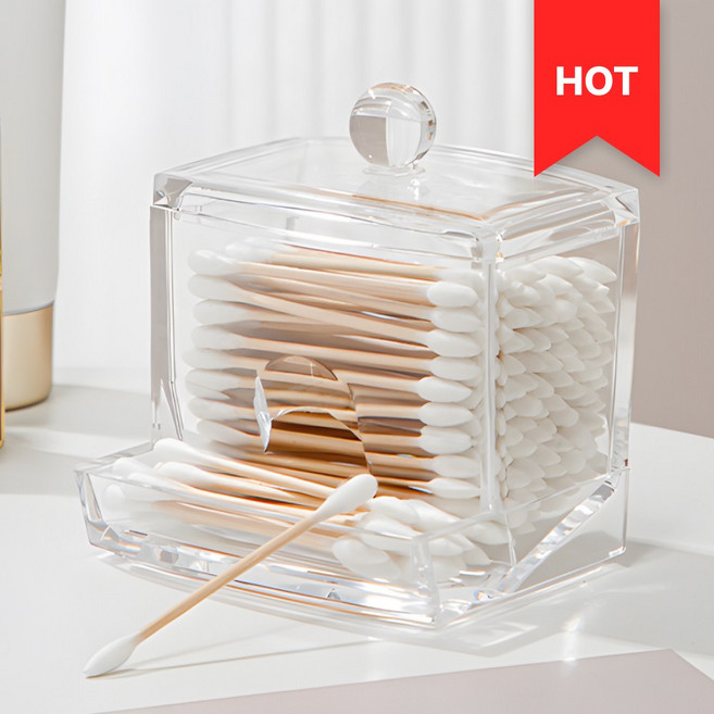 로니베이 투명 면봉 통 케이스 럭셔리 화장솜 보관함 정리함, 1개, 럭셔리투명