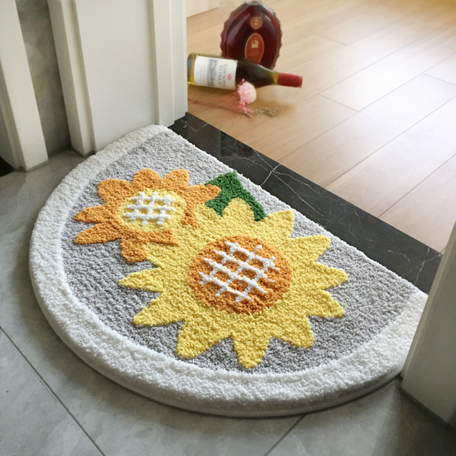 cade konty 반원 현관 발매트 욕실 입구 싱크대 미끄럼방지 부엌 발판 다용도 화장실매트, 라이트 그레이 해바라기