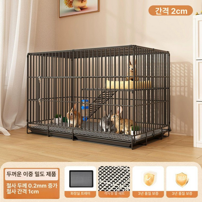 반려동물 울타리 강아지 반려견 고양이 철장 철망 펜스, 신형밀집블랙이중층트레이+발매트포함, 1개