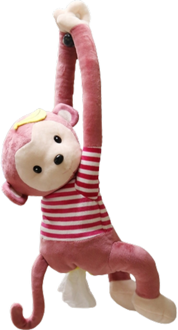 Mino.7 차량용 몽키 원숭이 인형 휴지케이스 곽티슈 냅킨통 각티슈커버 휴지걸이, 줄무늬 핑크, 1개