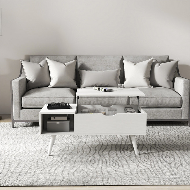 소웰라이프 리프트업 숨김수납 소파테이블, 화이트