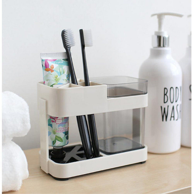 모입냥 1인용 칫솔꽂이 양치컵+칫솔 치약 면도기 세트 벽걸이, 1개, 그레이