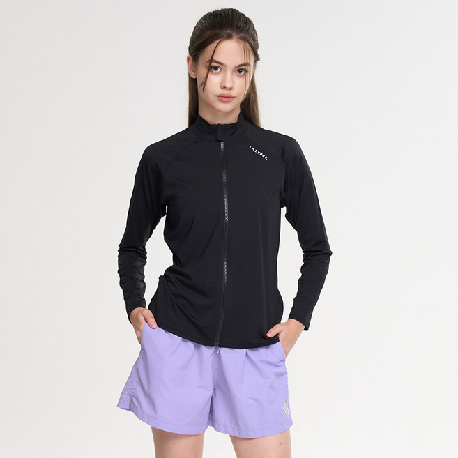 레이지비 여성 래쉬가드 세트 (집업+반바지) 루즈핏 빅사이즈 체형커버 수영복 여자 비치웨어 에센셜 블랙