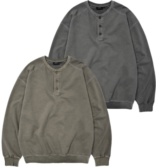 [5월 8일 배송] KANEITEI [2PACK] VINTAGE WASHED HENLEY SWEATSHIRT (5color)