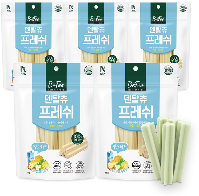 베푸 덴탈츄 프레쉬 스틱 강아지 애견껌, 5개, 180g, 밀크치즈