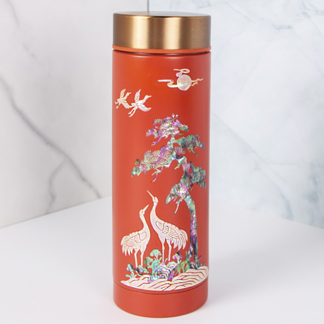 선물포장 나전칠기 자개 스텐레스 텀블러 외국인선물 한국기념품 각인, 1개, 300ml, 연다홍 송학