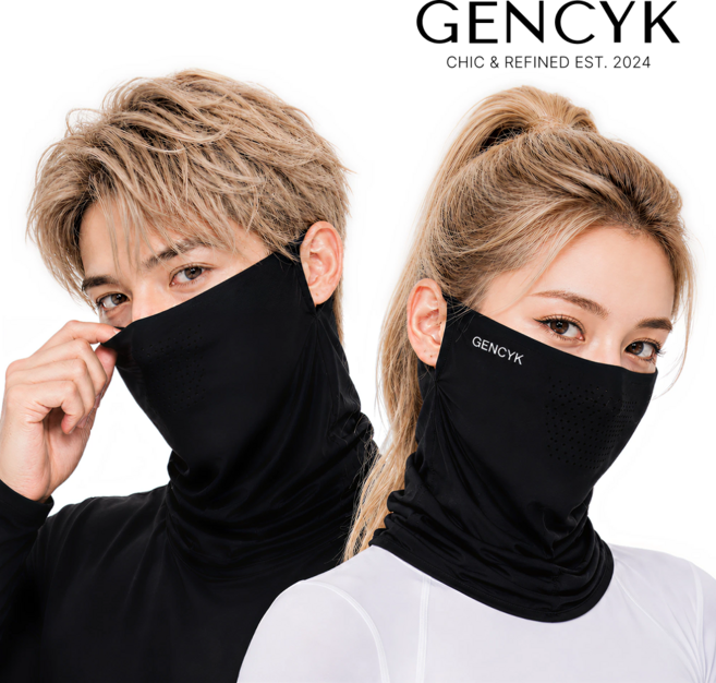 젠시크 자외선차단 쿨 스포츠 골프 마스크, 블랙+블랙, 1세트, 2개입