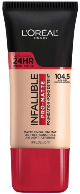 LOreal Paris 로레알 파리 메이크업 인팔리블 프로-매트 리퀴드 롱웨어 파운데이션 105 내추럴 베이지 1액량 온스, 104.5 Nude Buff, 30ml, 1개 - 쿠팡