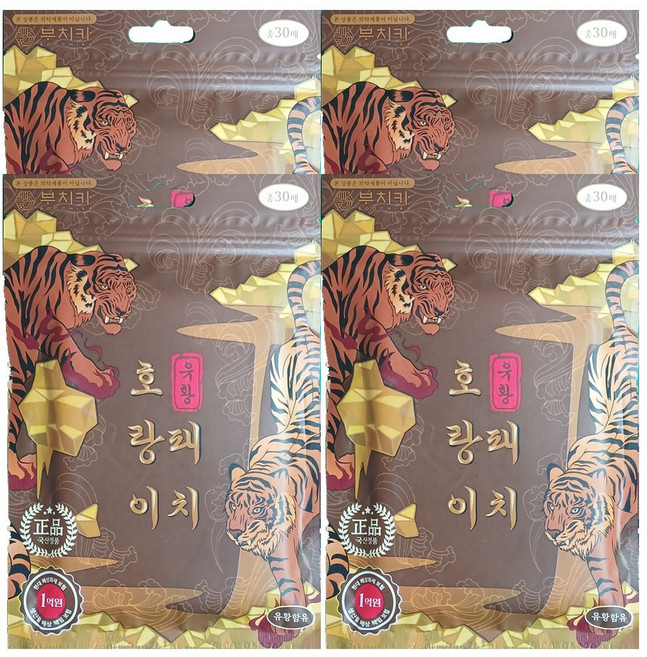 제이에스 붙이는유황 부치카 MSM 유황함유 호랑이패치 티트리향 사각건강패드패드, 4개, 30개입