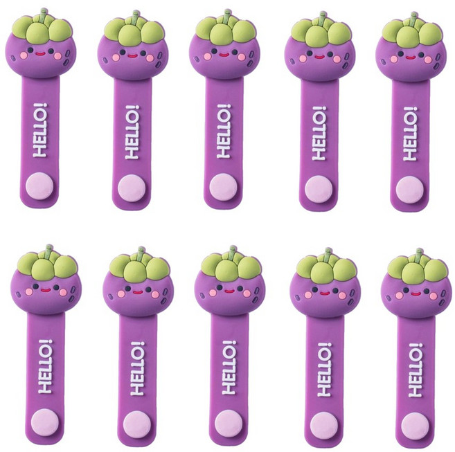 귀여운 캐릭터 실리콘 케이블 타이 선 정리 밴드, 포도, 10개